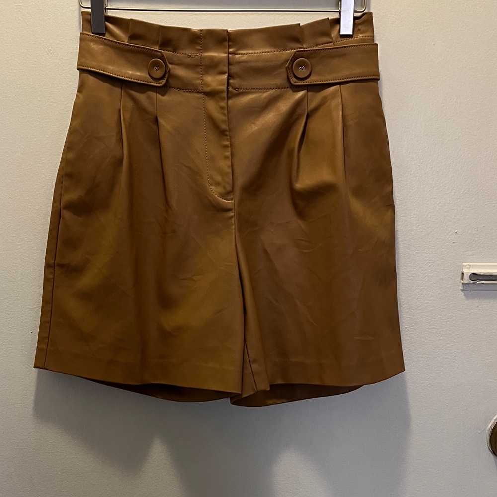 Ann Taylor Caramel High-Waist Button Detail Shorts